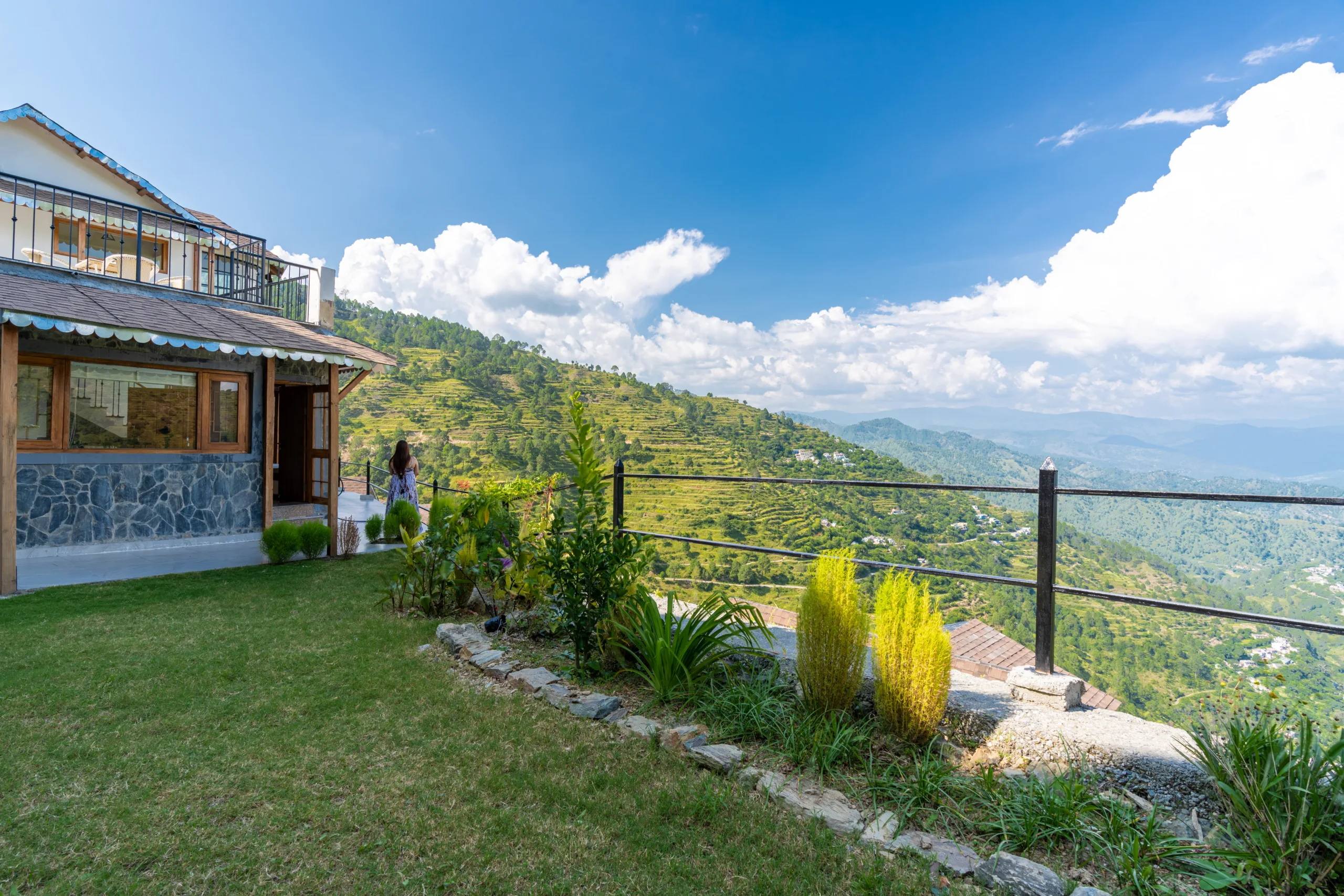 Aerial view of luxury property in alpine forest